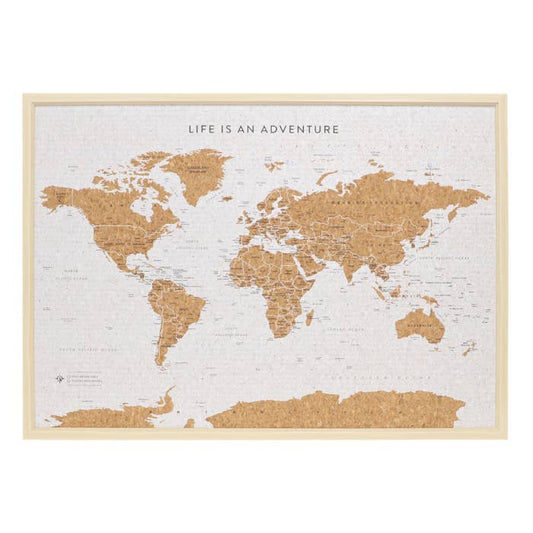 Travel Board Large World Map by Splosh, framed cork travel map