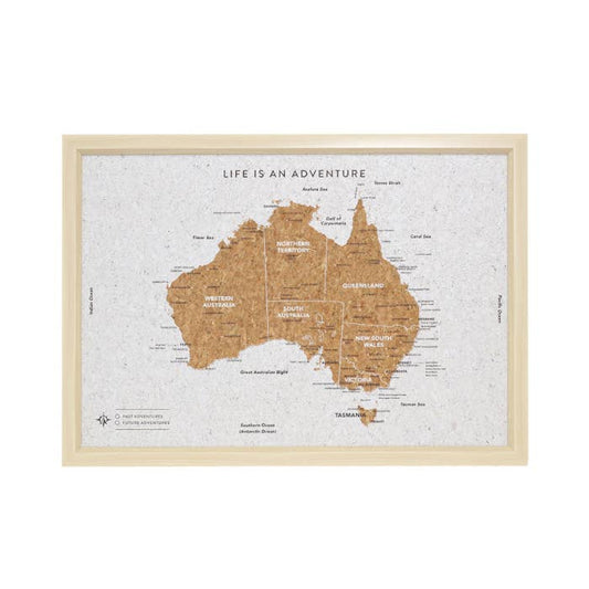 Travel Board Australia Small Map by Splosh, framed cork travel map