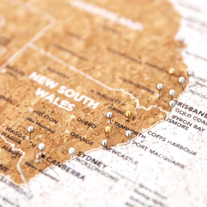 Travel Board Australia Small Map by Splosh, framed cork travel map