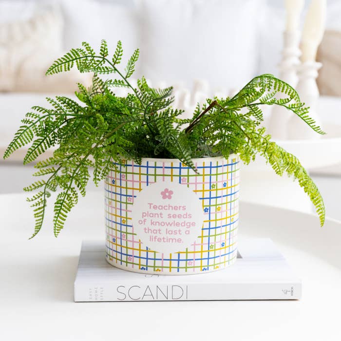 Teacher Ceramic Planter by Splosh styled with a plant, plant not included