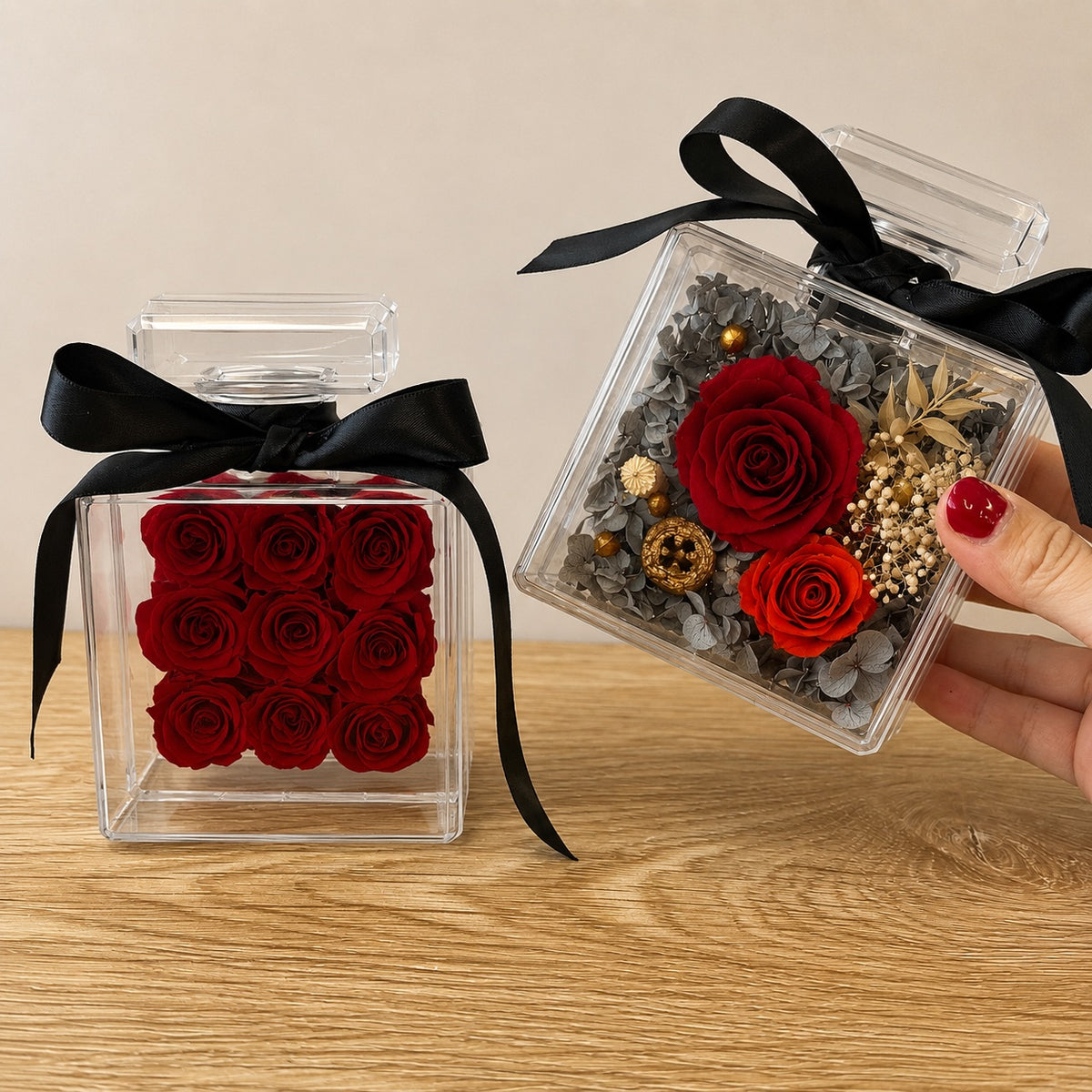 Preserved Roses in Perfume Bottle - Square