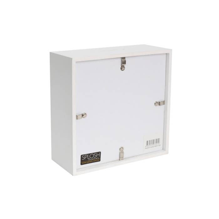 Rear view of Splosh Saving Fund Change Box showing the latches