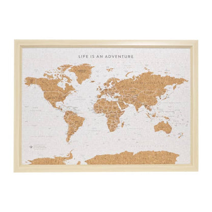 Travel Board Small World Map by Splosh, framed cork travel map