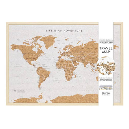 Travel Board Large World Map by Splosh, framed cork travel map