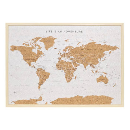 Travel Board Large World Map by Splosh, framed cork travel map
