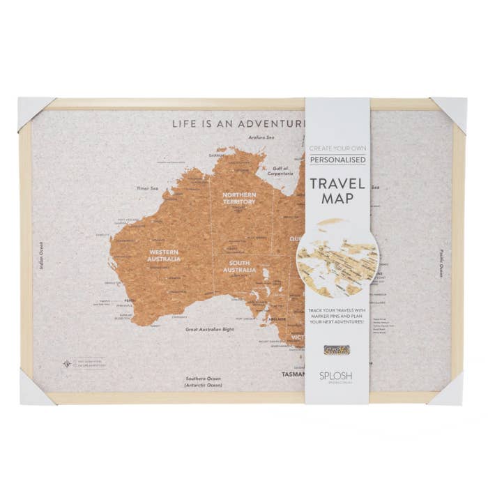Travel Board Australia Large Map by Splosh, framed cork travel map
