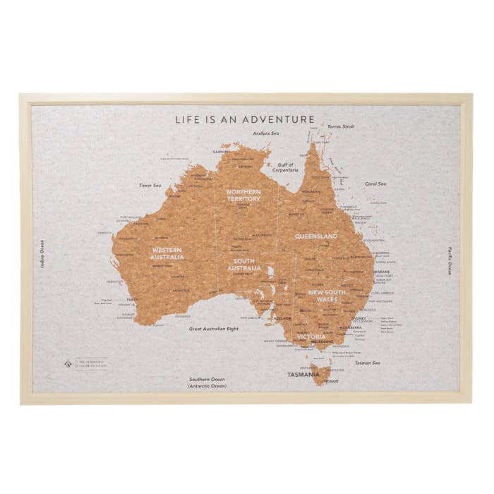 Travel Board Australia Large Map by Splosh, framed cork travel map