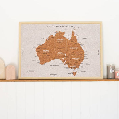Travel Board Australia Large Map by Splosh, framed cork travel map