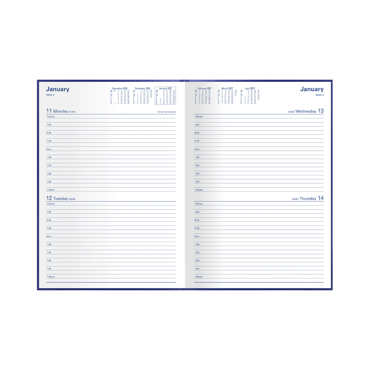 Collins Kingsgrove Diary 2027 A4 2 Days to a Page Blue