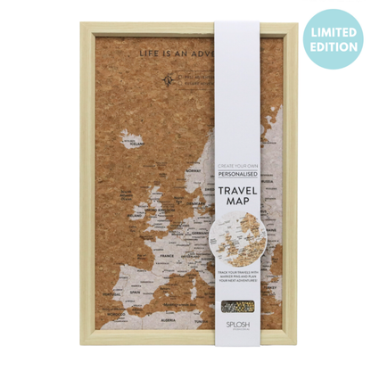Limited Edition Travel Board Europe Small Map by Splosh, framed cork travel map