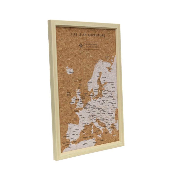 Limited Edition Travel Board Europe Small Map by Splosh, framed cork travel map