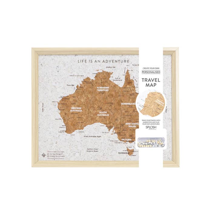 Travel Board Australia Map Desk by Splosh, framed cork travel map