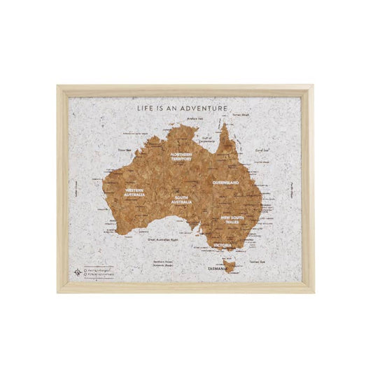 Travel Board Australia Map Desk by Splosh, framed cork travel map