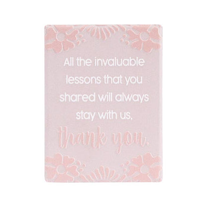 Teacher Thank You Ceramic Magnet - Pink Floral by Splosh - front with embossed message
