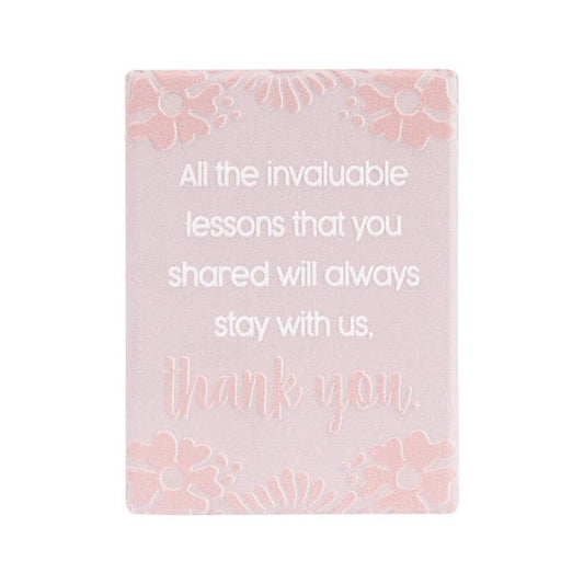 Teacher Thank You Ceramic Magnet - Pink Floral by Splosh - front with embossed message