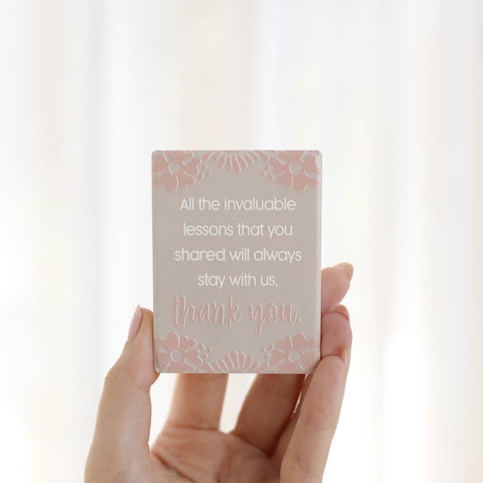 Teacher Thank You Ceramic Magnet - Pink Floral by Splosh - magnet held in a hand