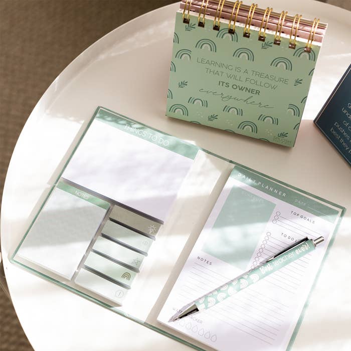Teacher Best Teacher Sticky Note Set by Splosh in a styled stationery display