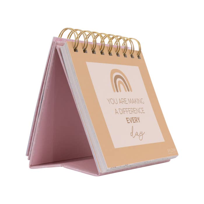 Teacher Affirmation Flip Book by Splosh showing the self-standing design