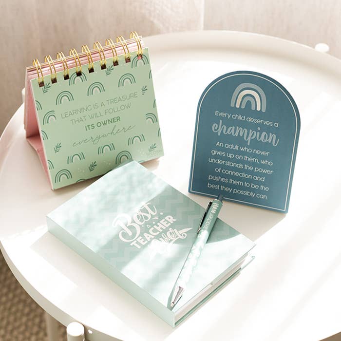 Teacher Affirmation Flip Book by Splosh with coordinating teacher gifts