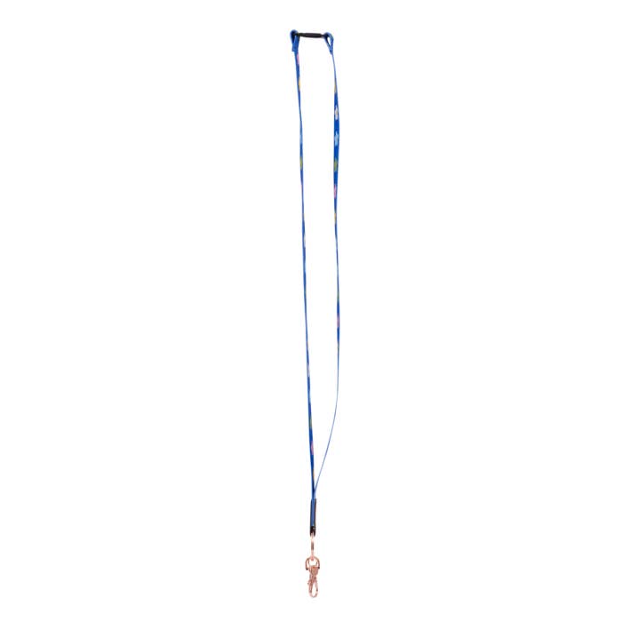 Teacher Blue Floral Fabric Lanyard by Splosh showing the full lanyard and clip