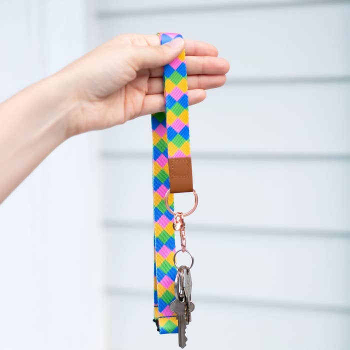 Teacher Diamond Fabric Lanyard by Splosh worn with everyday keys