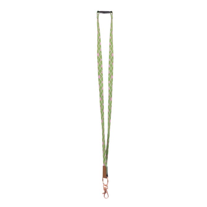 Teacher Green Daisy Fabric Lanyard by Splosh showing the full lanyard and clip