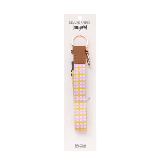 Teacher Plaid Fabric Lanyard by Splosh on its backing card