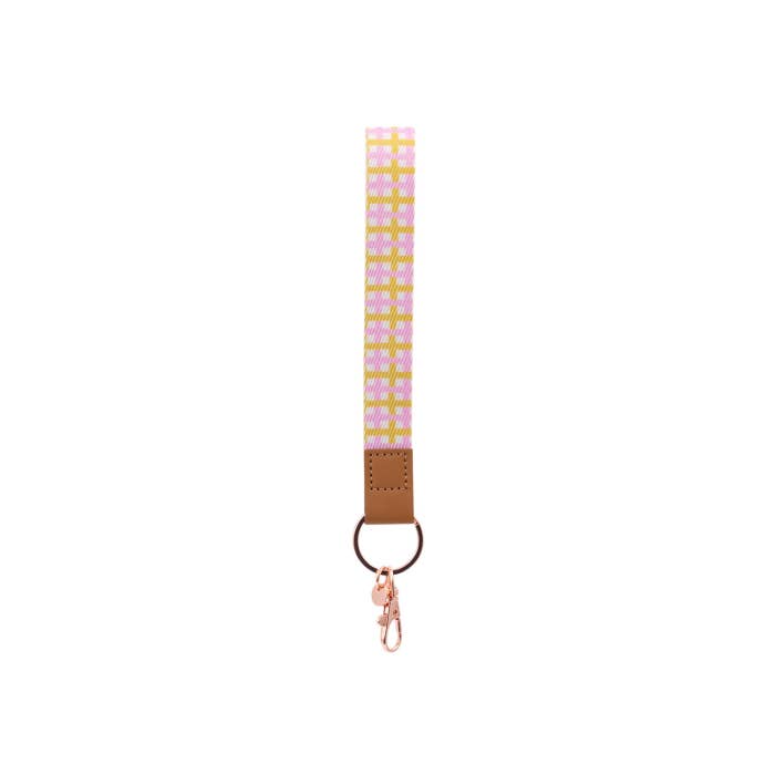 Teacher Plaid Fabric Wristlet Keychain by Splosh showing the wrist loop and clip