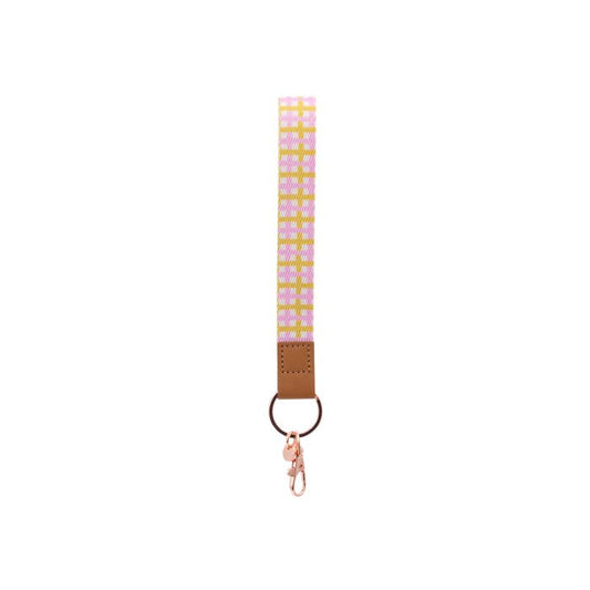 Teacher Plaid Fabric Wristlet Keychain by Splosh showing the wrist loop and clip