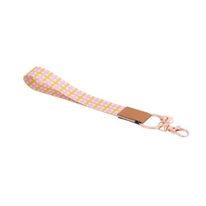 Teacher Plaid Fabric Wristlet Keychain by Splosh showing the wrist loop and clip