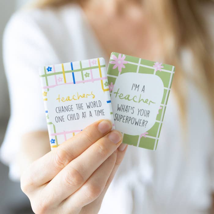 Splosh teacher ceramic magnets displayed together with appreciation messages