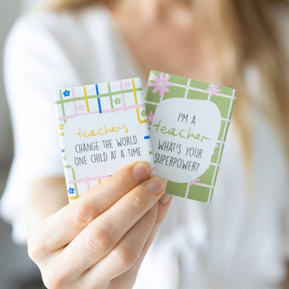 Splosh teacher ceramic magnets displayed together with appreciation messages