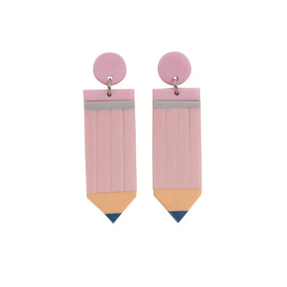 Teacher Pink Pencil Earrings by Splosh - front view