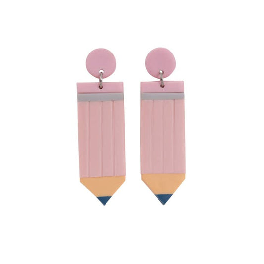Teacher Pink Pencil Earrings by Splosh - front view