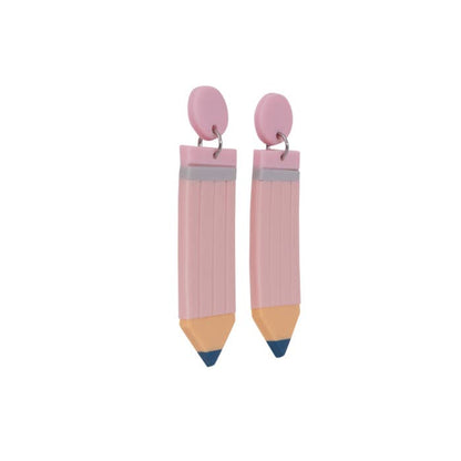 Teacher Pink Pencil Earrings by Splosh - angled view