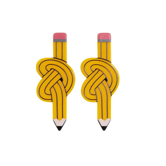 Teacher Yellow Pencil Earrings by Splosh - front view