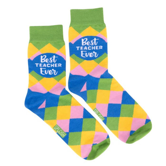 Teacher Best Teacher Socks by Splosh showing the teacher-themed pattern