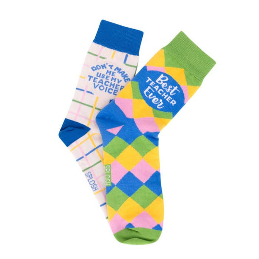 Teacher Best Teacher Socks by Splosh showing the sock design