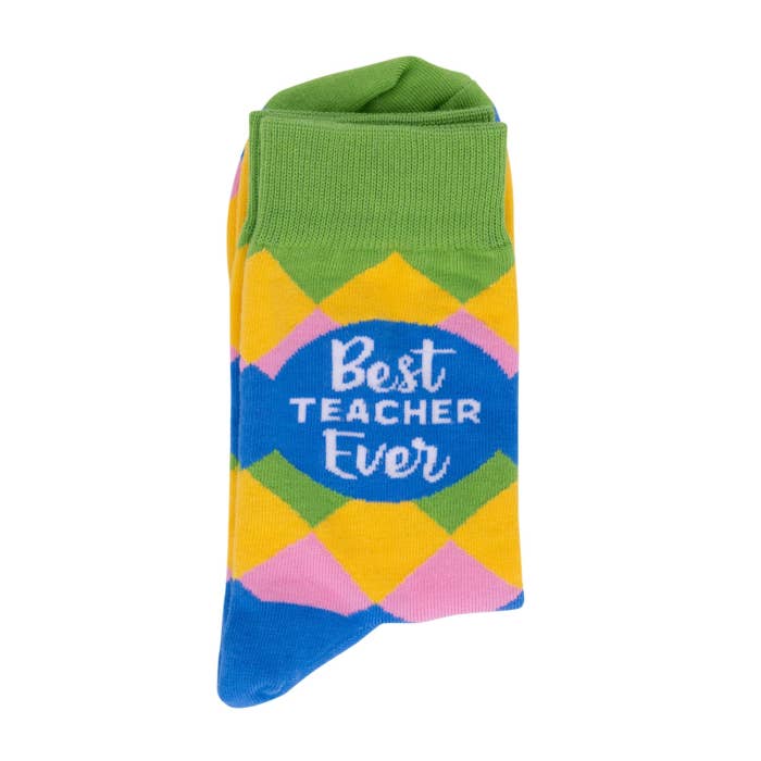 Teacher Best Teacher Socks by Splosh - folded socks and gift presentation