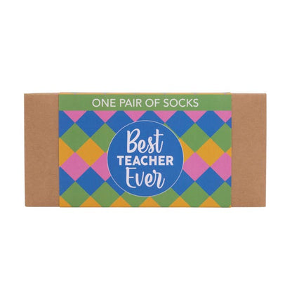 Teacher Best Teacher Socks by Splosh in a styled gift display