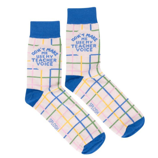 Teacher Voice Socks by Splosh showing the teacher-themed pattern