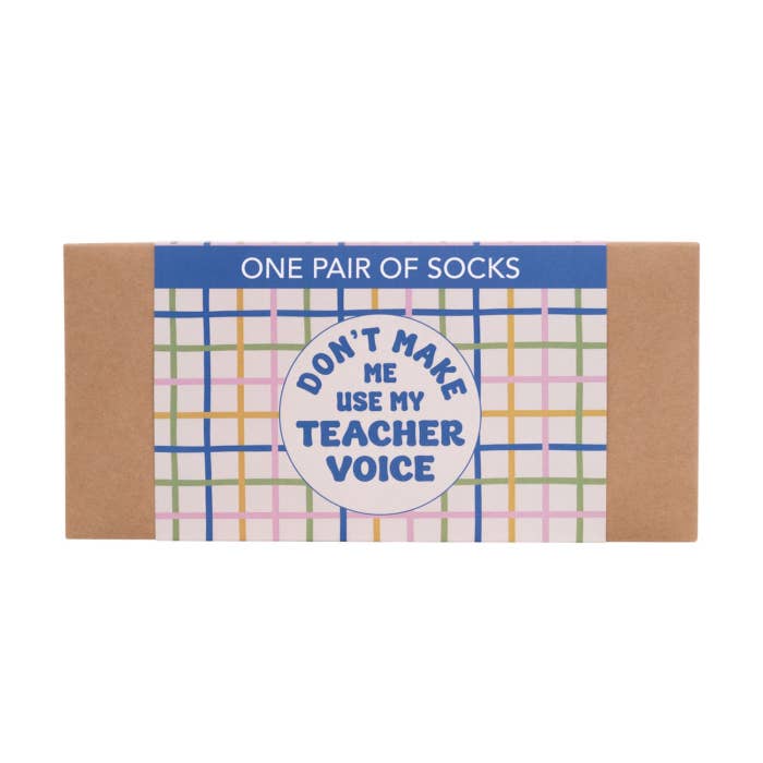 Teacher Voice Socks by Splosh - folded socks and gift presentation