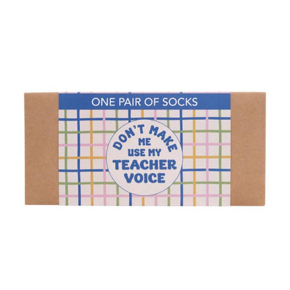 Teacher Voice Socks by Splosh - folded socks and gift presentation
