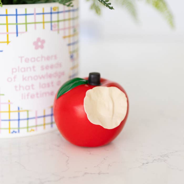 Teacher Apple Stressball by Splosh displayed on a desk