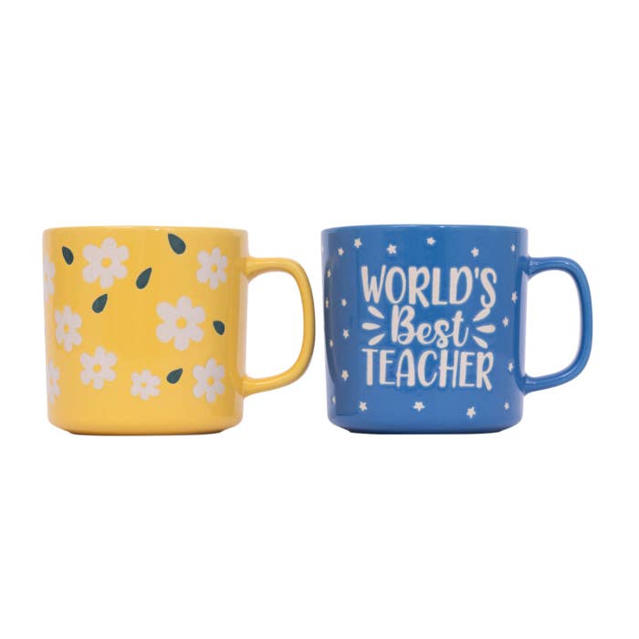 Teacher Flowers Mug by Splosh with another teacher mug design