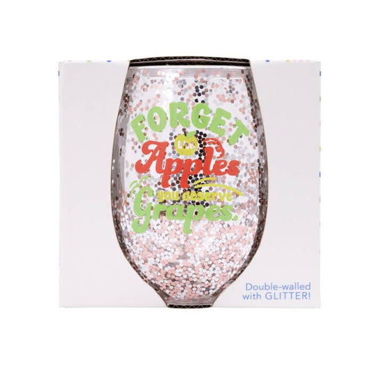 Teacher Grapes Glitter Wine Glass by Splosh with its gift box