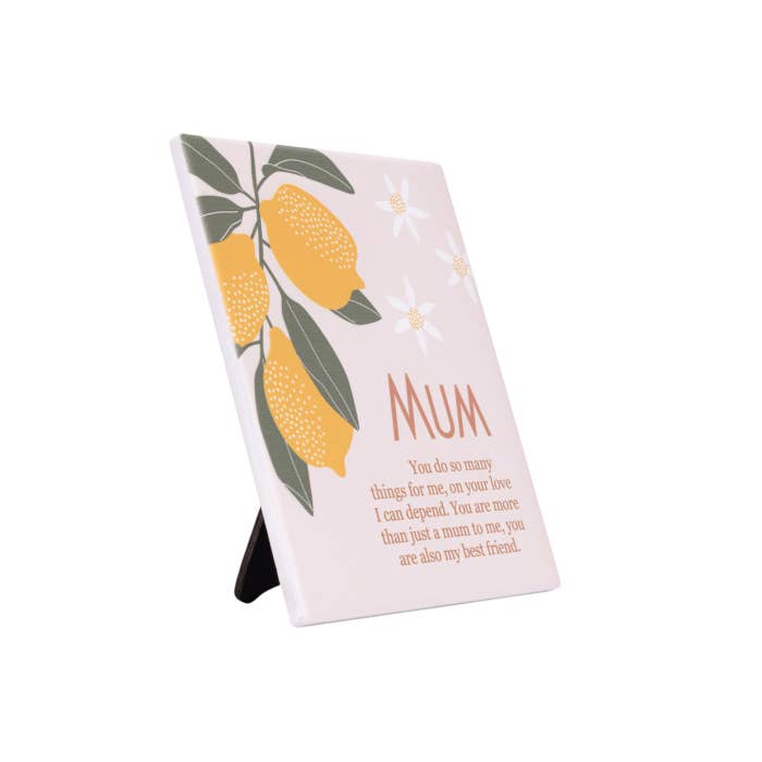 Tuscan Sun Mum Verse by Splosh - angled view with stand