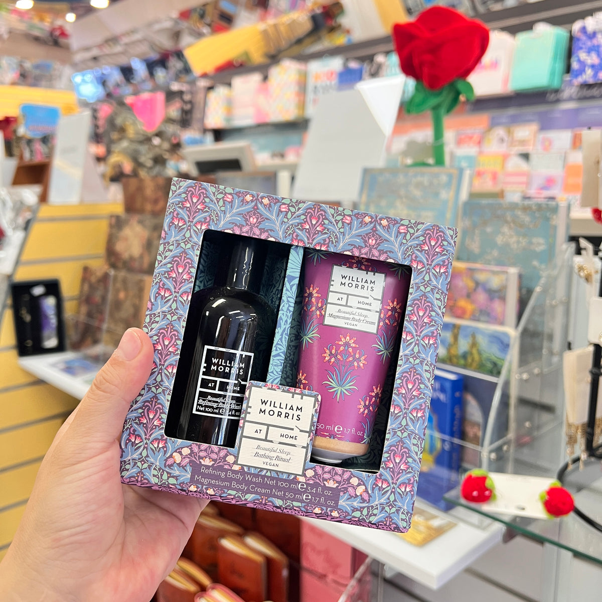 William Morris patterned gift box with body wash and body cream