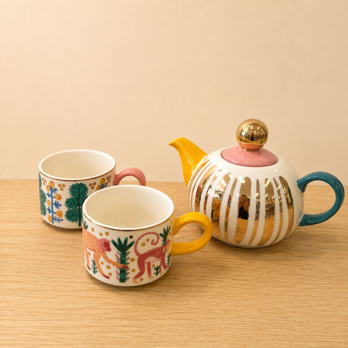 Colourful Ceramic Tea Set for Two
