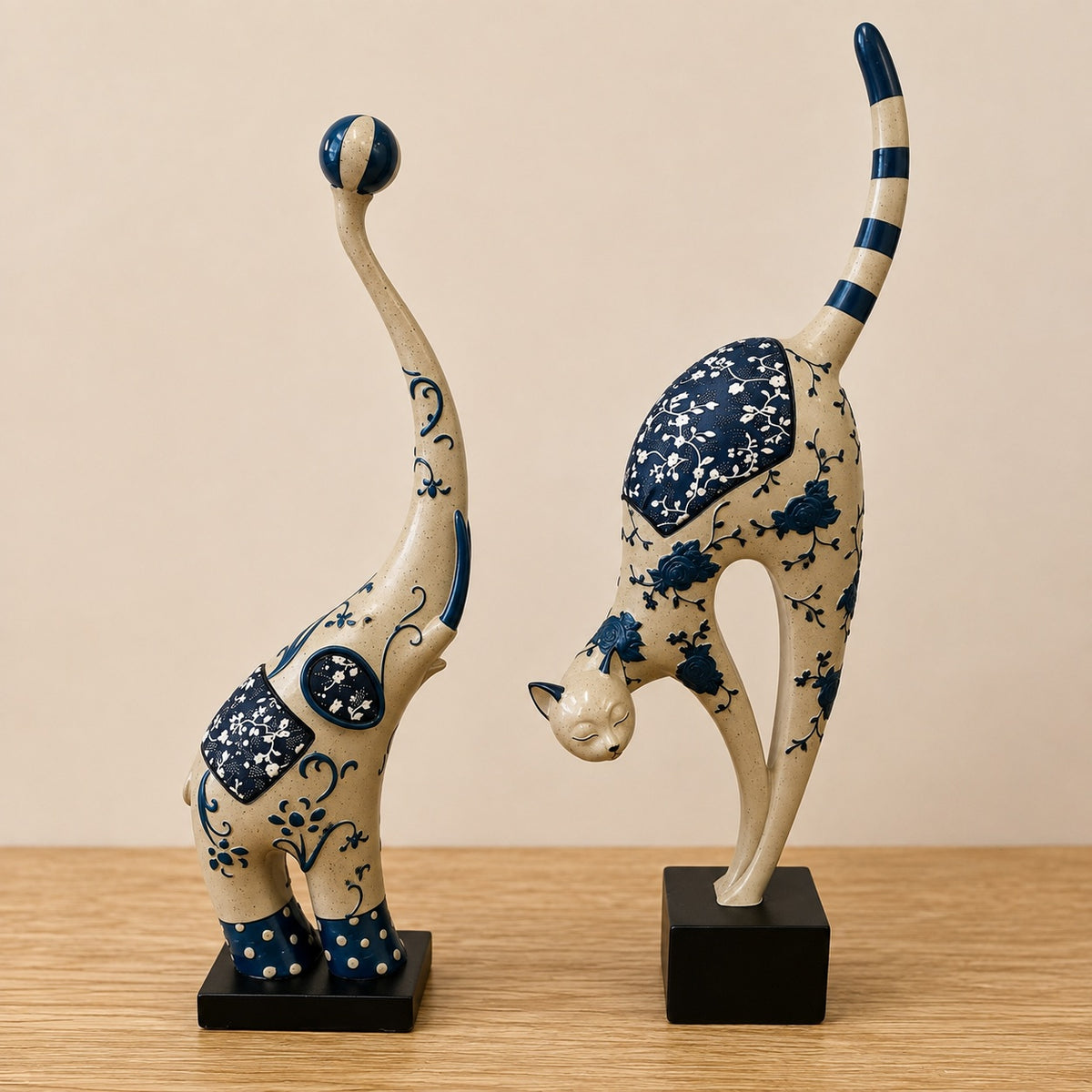 Blue & Cream Floral Animal Figurine